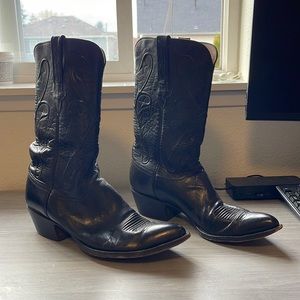Men’s Black Leather Lucchese Cowboy Boots